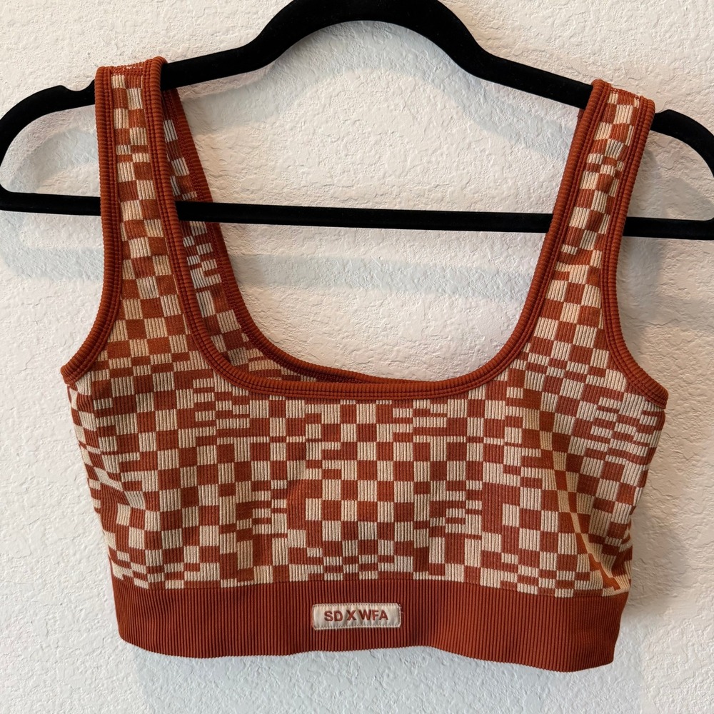 White Fox Boutique SD x WFA Sarahs Day Checkered Seamless Crop Top Rust XS